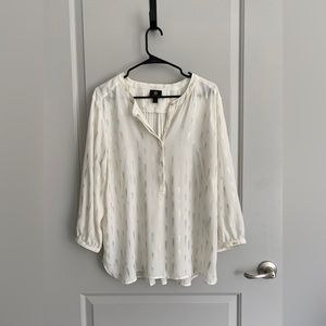 JM Collection White w/Gold Print Long Sleeve Blouse Size XL